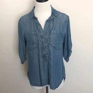Cloth & Stone Polka Dot Chambray Shirt Popover XS